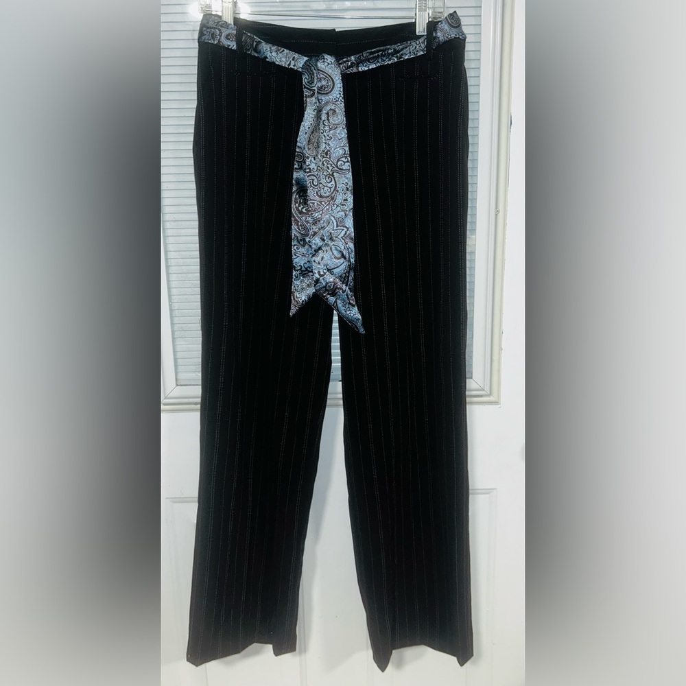 Scott Taylor Women's Brown Pinstripe Wide-Leg Trousers with Paisley Sash